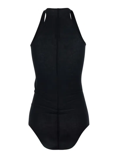 Rick Owens Black Top With U-neck And Ribbed Desgin In Viscose And Silk Blend Woman In Black