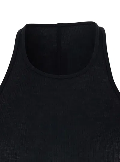 Rick Owens Black Top With U-neck And Ribbed Desgin In Viscose And Silk Blend Woman In Black