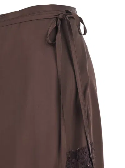 Merci Brown Skirt With Knot At The Waist And Tone-on-tone Lace Details In Fabric Woman In Brown