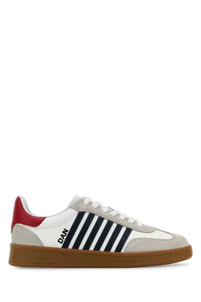 Dsquared2 Iconic White Calf Leather Boxer Sneakers In Multi