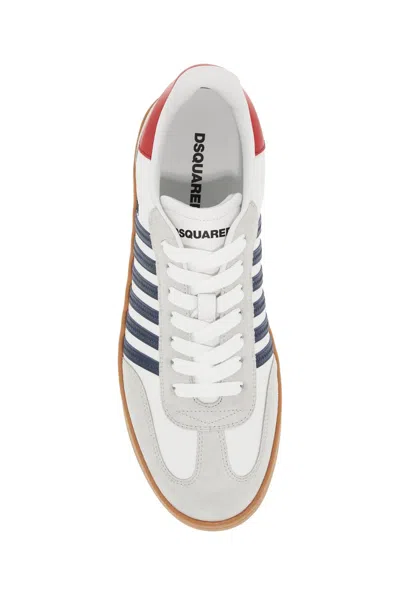 Dsquared2 Iconic White Calf Leather Boxer Sneakers In Multi