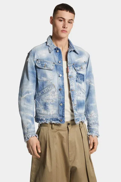Dsquared2 Distressed Denim Jacket In Blue