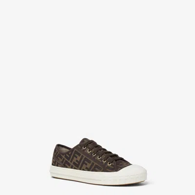 Fendi Men Brown Sneaker With All-over Ff Motif In Fabric Man In Black