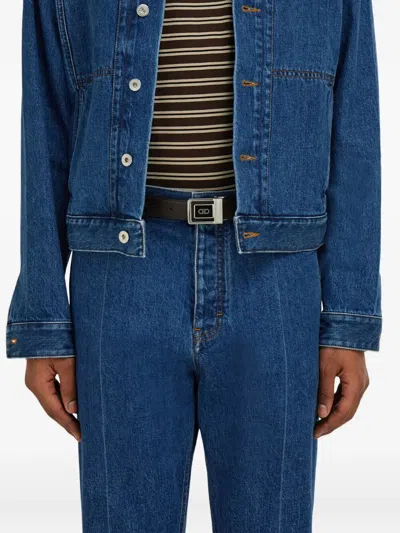 Ferragamo Reversible Leather Belt Square Buckle In Brown