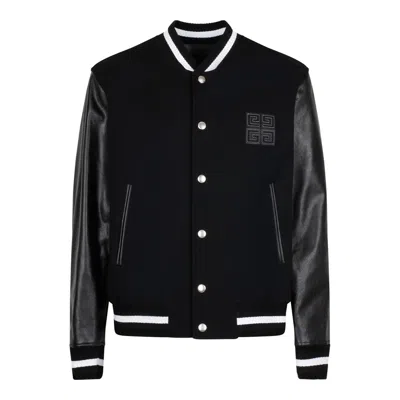 Givenchy Men Black Jacket With 4g Motif On Front In Wool And Tech Fabric Blend Man