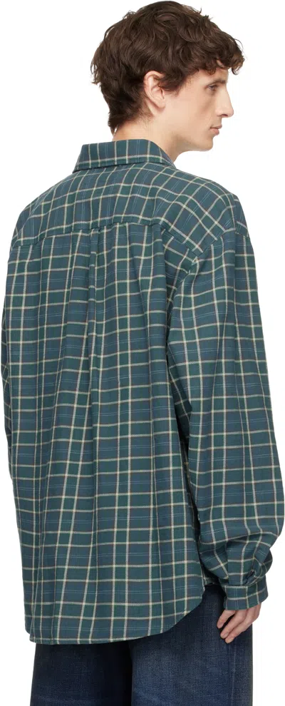 Erl Green Plaid Shirt In Blue