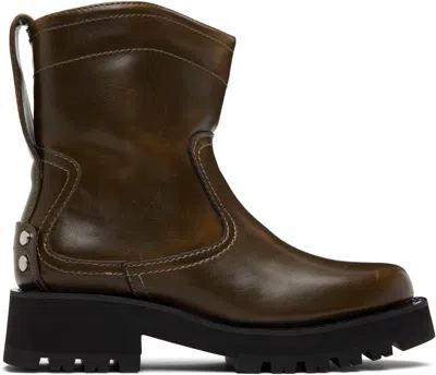 Ganni Khaki Low Oleatex Boots In Multi