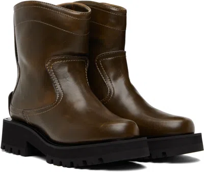 Ganni Khaki Low Oleatex Boots In Multi