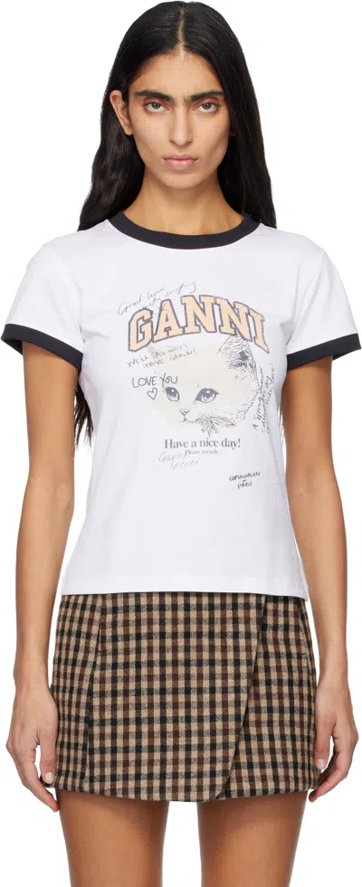 Ganni Kitty Organic Cotton T Shirt In White