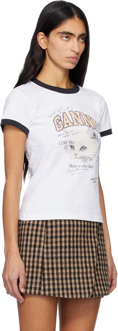 Ganni Kitty Organic Cotton T Shirt In White