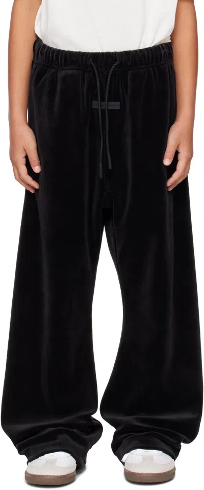 Essentials Kids Black Holiday Velour Flare Sweatpants In Black