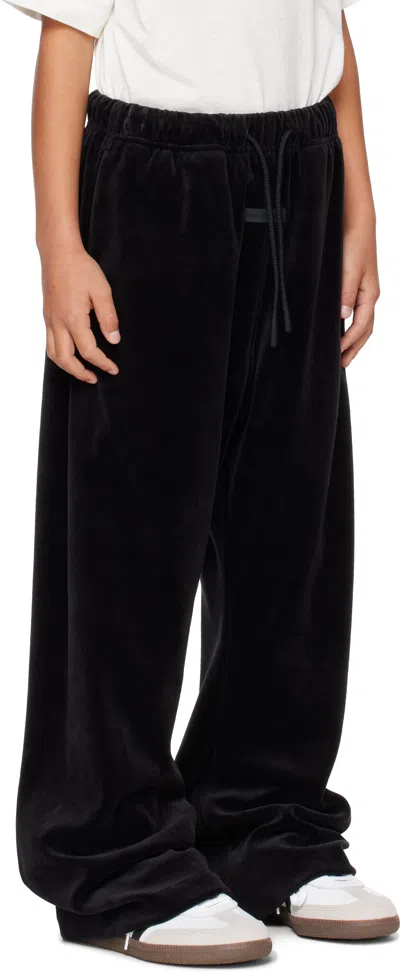 Essentials Kids Black Holiday Velour Flare Sweatpants In Black
