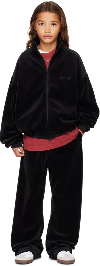 Essentials Kids Black Holiday Velour Flare Sweatpants In Black