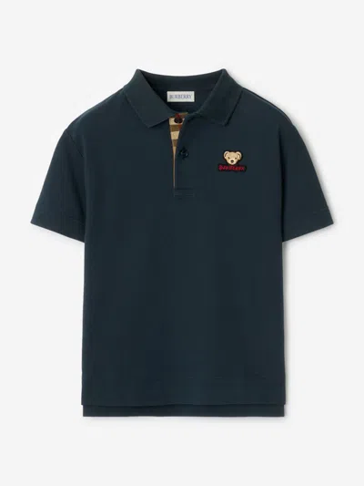 Burberry Blue Cotton Polo Shirt In Blue