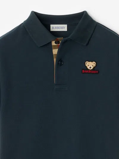 Burberry Blue Cotton Polo Shirt In Blue