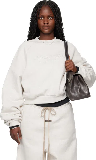 Essentials Gray Holiday Embossed 90s Raglan Crewneck Sweatshirt In White