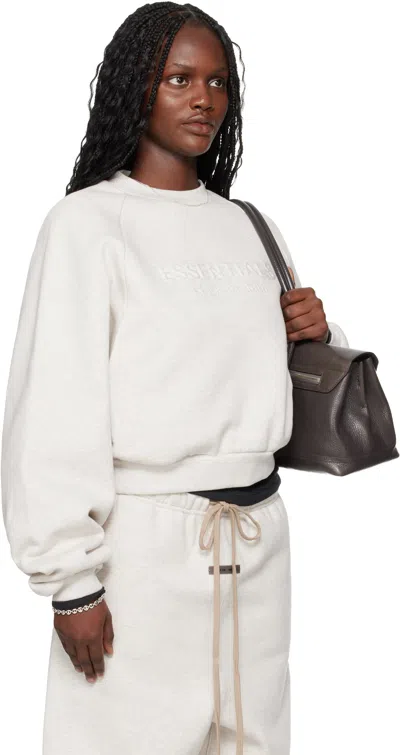 Essentials Gray Holiday Embossed 90s Raglan Crewneck Sweatshirt In White