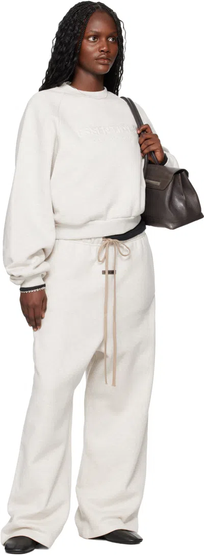 Essentials Gray Holiday Embossed 90s Raglan Crewneck Sweatshirt In White