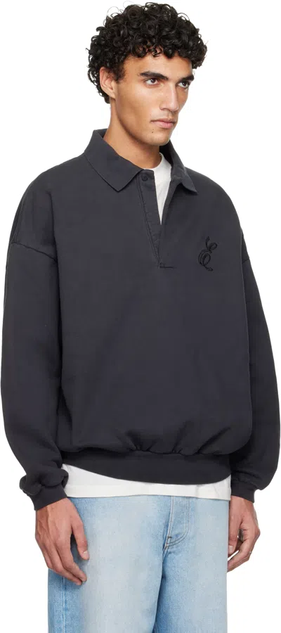 Essentials Black Holiday Embroidered Classic Polo In Blue