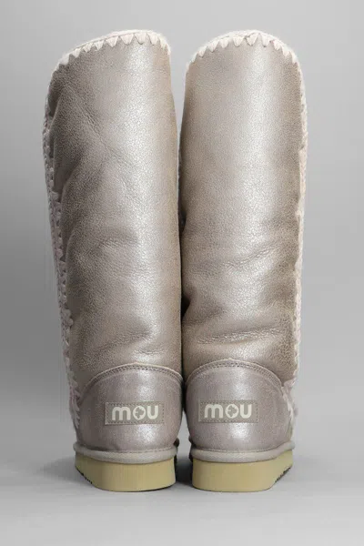 Mou Eskimo 40 Low Heels Boots In Beige Suede In Silver