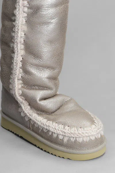 Mou Eskimo 40 Low Heels Boots In Beige Suede In Silver