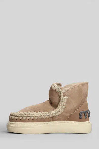 Mou Eskimo Sneaker Low Heels Ankle Boots In Camel Suede In Multi
