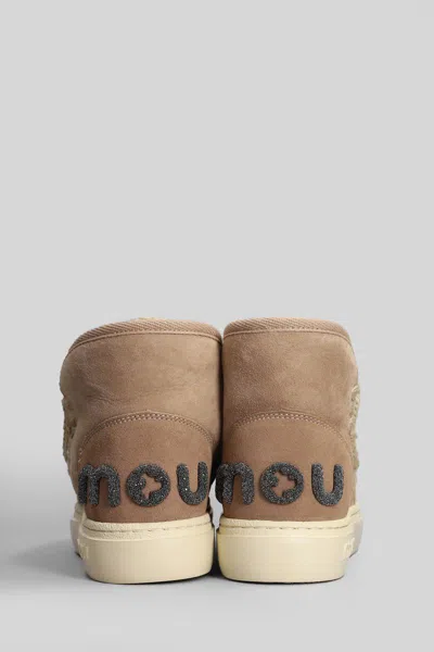 Mou Eskimo Sneaker Low Heels Ankle Boots In Camel Suede In Multi