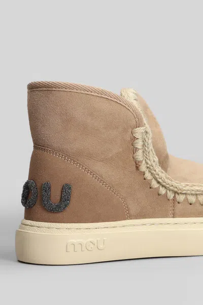 Mou Eskimo Sneaker Low Heels Ankle Boots In Camel Suede In Multi