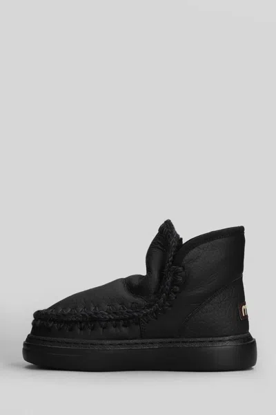Mou Eskimo Sneaker Bold Low Heels Ankle Boots In Black Leather In Multi