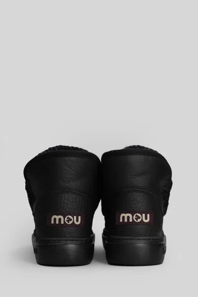 Mou Eskimo Sneaker Bold Low Heels Ankle Boots In Black Leather In Multi