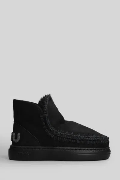 Mou Eskimo Sneaker Bold Low Heels Ankle Boots In Black