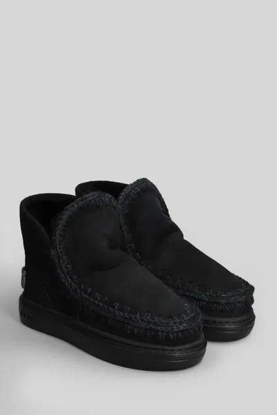 Mou Eskimo Sneaker Bold Low Heels Ankle Boots In Black