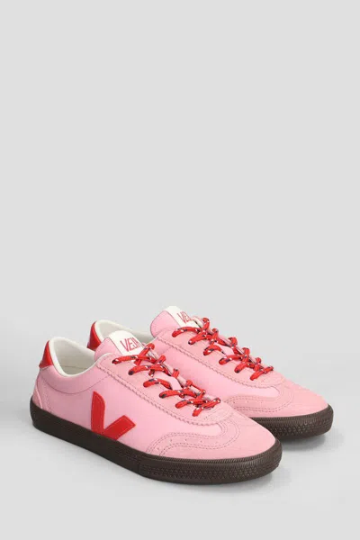 Veja Volley Leather Sneaker In Guimauve Pekin Eagle In Pink