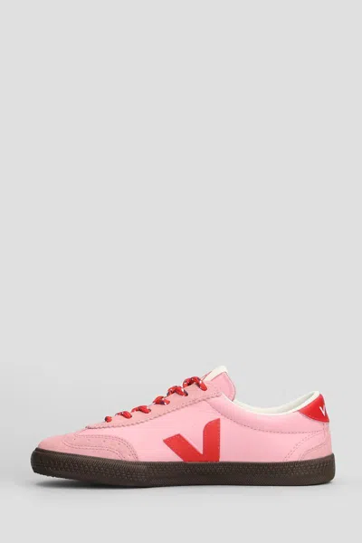 Veja Volley Leather Sneaker In Guimauve Pekin Eagle In Pink