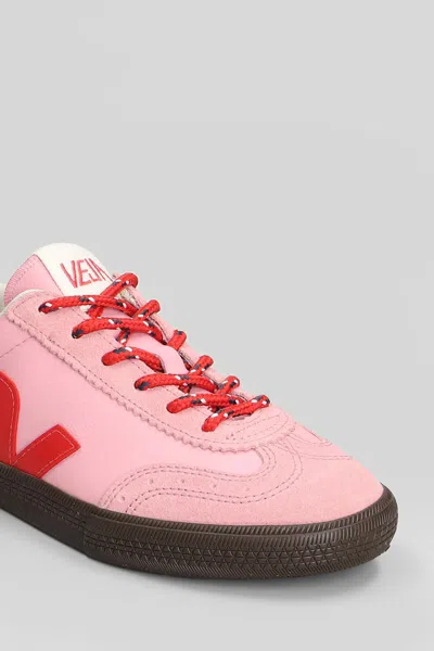 Veja Volley Leather Sneaker In Guimauve Pekin Eagle In Pink