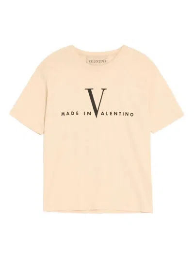 Valentino Garavani Cotton T-shirt With Made In Print Clothing In Nude