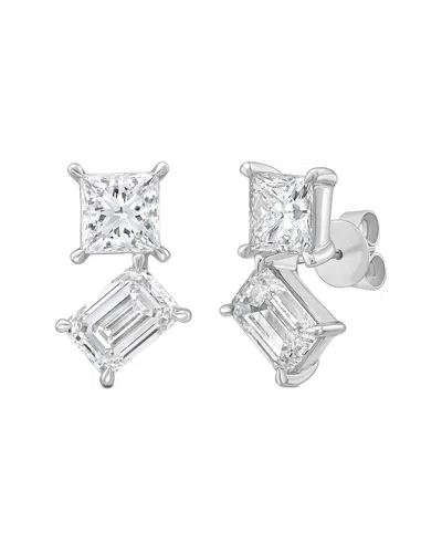 Diana M Lab Grown Diamonds Diana M. 14k 3.00 Ct. Tw. Lab-grown Diamond Two-stone Earrings In Silver