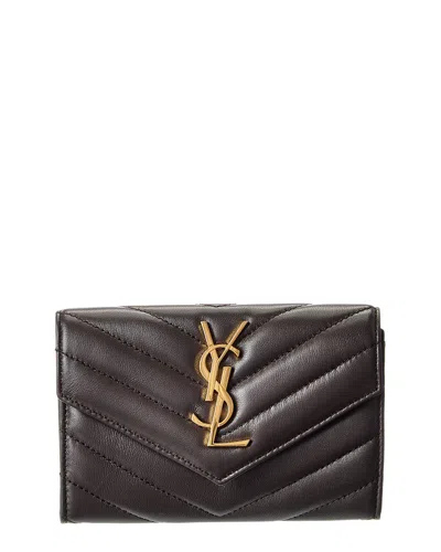 Saint Laurent Cassandre Leather Wallet In Brown