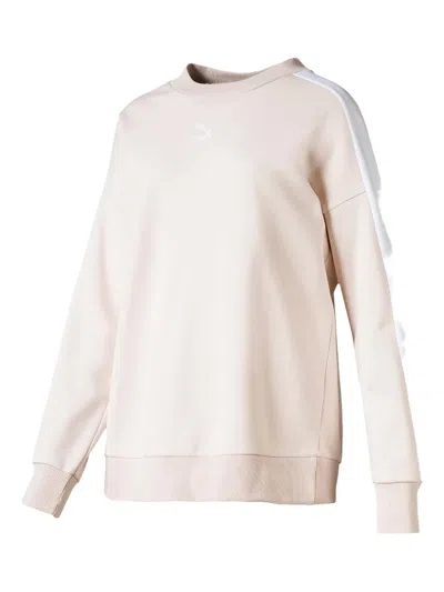 Puma T7 Crew-neck Striped Sweatshirt In Neutral