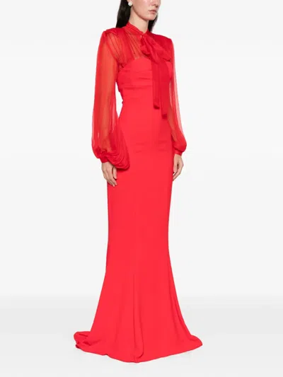 Silk Love & Lace Margot Long-sleeve Maxi Dress In Red