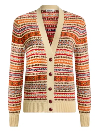 Bally Ribbed-knit Geometric-motif Cardigan In Multi