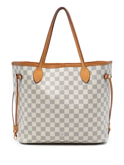 Pre-owned Louis Vuitton 2016 Damier Azur Neverfull Mm Tote Bag In White