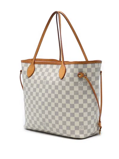 Pre-owned Louis Vuitton 2016 Damier Azur Neverfull Mm Tote Bag In White