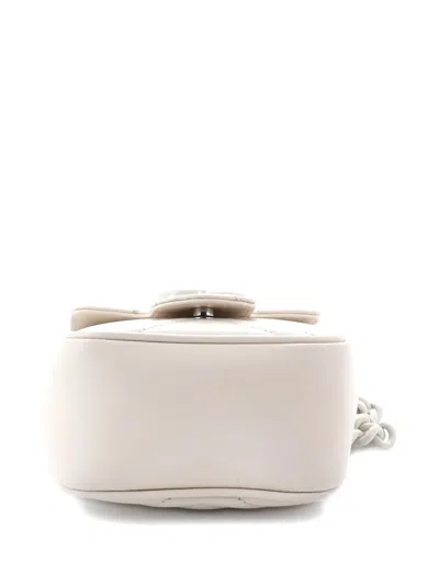 Pre-owned Gucci Gg Marmont Flap Matelasse Leather Mini Belt Bag In White