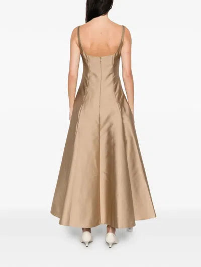 Roland Mouret Square-neck Pleated Maxi Dress In Gold