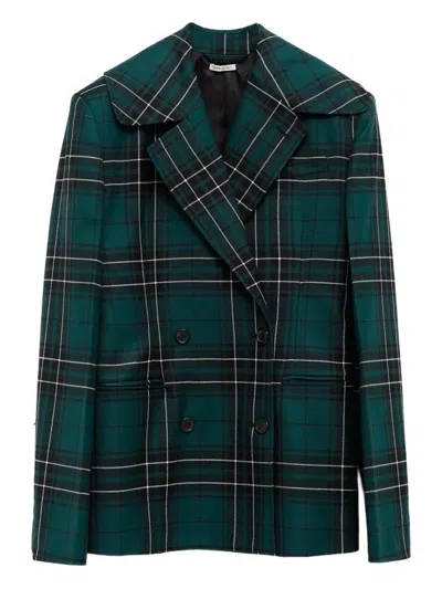 Jw Anderson Plaid-pattern Double-breasted Blazer In Green