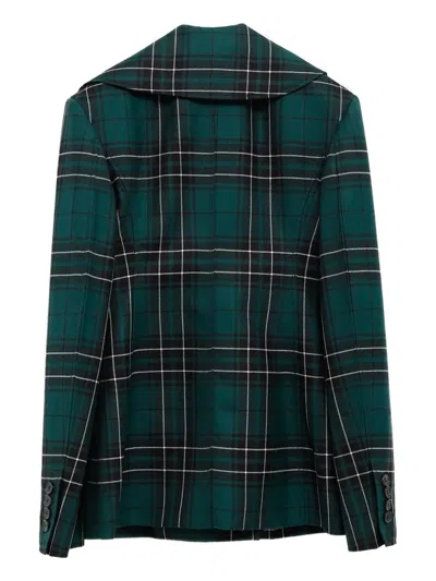 Jw Anderson Plaid-pattern Double-breasted Blazer In Green
