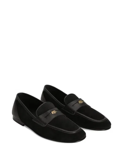 Dolce & Gabbana Ariosto Black Loafers With Metallic Dg Logo Plate On The Front In Leather And Suede Man In Multi