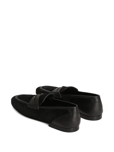 Dolce & Gabbana Ariosto Black Loafers With Metallic Dg Logo Plate On The Front In Leather And Suede Man In Multi