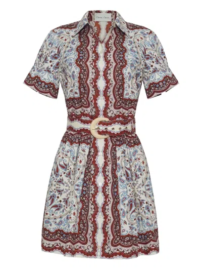Cara Cara Malena Paisley-print Belted Mini Dress In Neutral